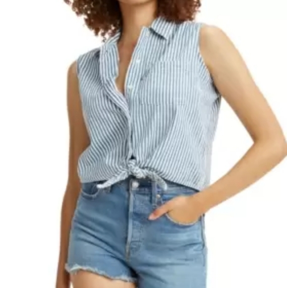 NWT**Levi's Women's Rumi Button Down Sleeveless Front Tie Shirt - Picture 6 of 8